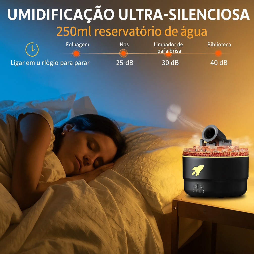 Difusor Canhão 3 em 1 — Névoa, Aroma e Luz para o Seu Relaxamento Perfeito