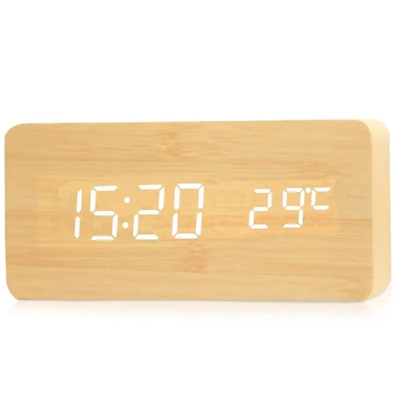 Despertador Digital de Madeira com LED e 3 Alarmes