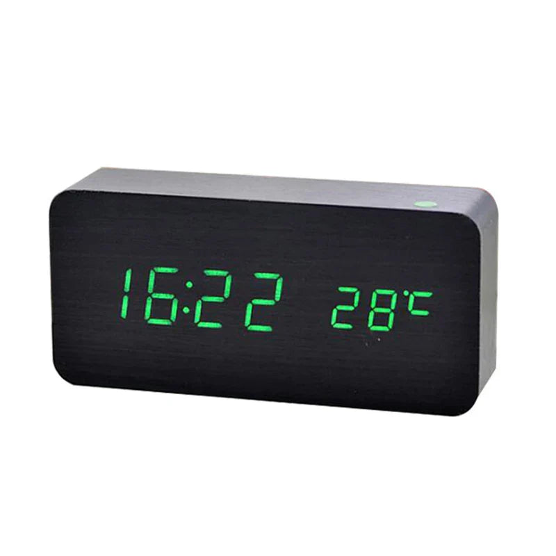 Despertador Digital de Madeira com LED e 3 Alarmes