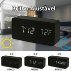 Despertador Digital de Madeira com LED e 3 Alarmes